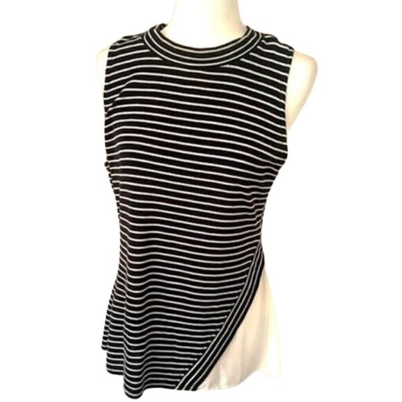 White House Black Market Tops - White House Black Market Size L - Black White Mock Neck Tank Stretch Modal Blend